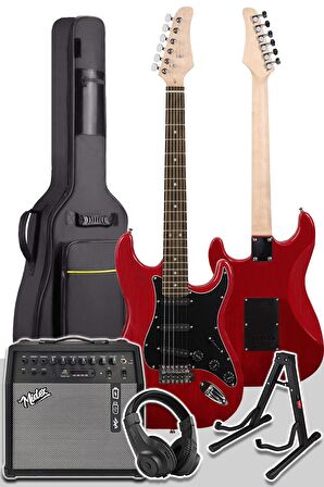 Midex RPH30RD-50AMP Red Elektro Gitar Seti 50 WATT Bluetooth Şarjlı Amfi Kulaklık Full SET